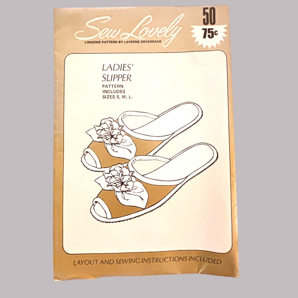 Vtg 1970 Sew Lovely Pattern #50 Ladies Open Toe BedroomSlippers S M L Sealed NEW